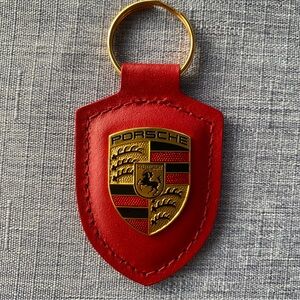 NEW GENUINE Porsche Leather Crest Keyring Red - Essential leather fob